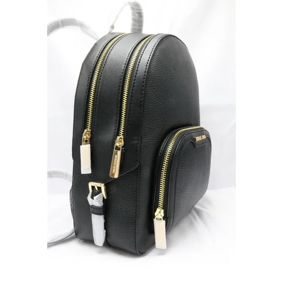 Michael Kors Jaycee Medium Zip Pocket Backpack Leather Black Gold $498
